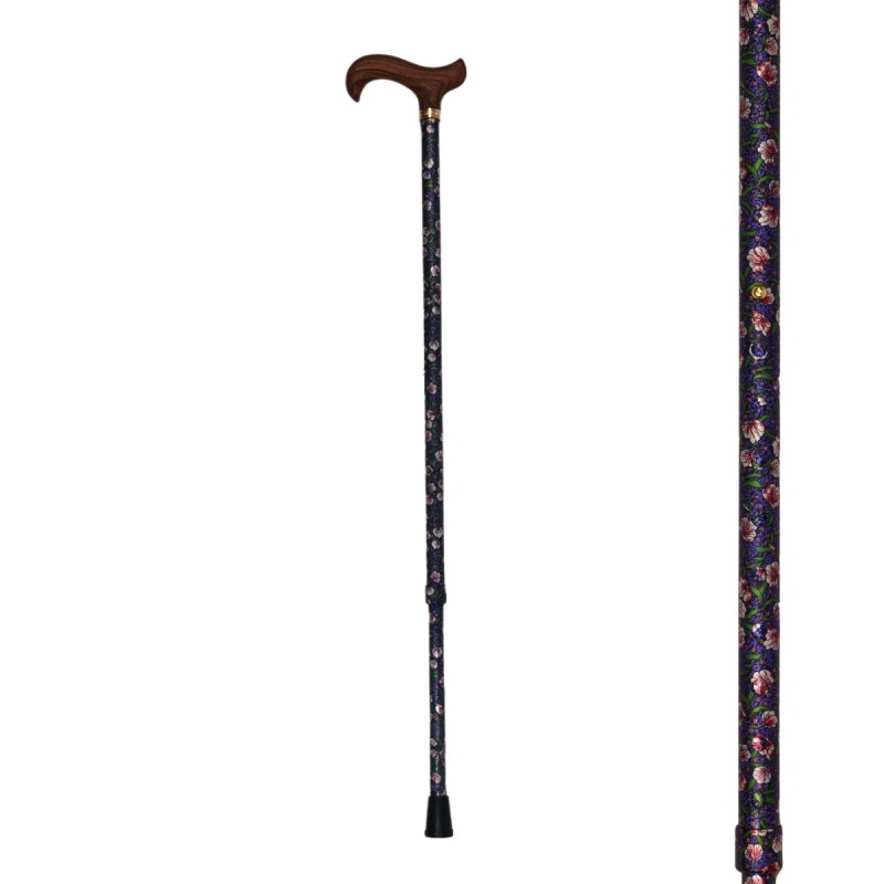 Canne de marche réglable en aluminium pour femmes, avec poignée en bois élégante et décor de fleurs.