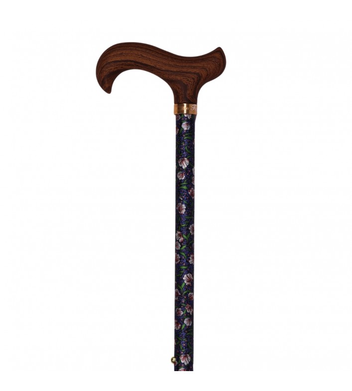 Canne de marche réglable en aluminium, fleurs et poignée en bois Derby.