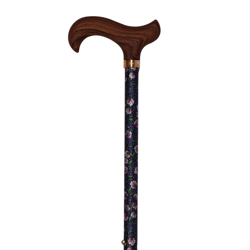 Canne de marche réglable en aluminium, fleurs et poignée en bois Derby.