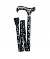 Canne de marche pliable originale en aluminium, motif de tête de mort. Ton noir.