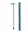 Canne de marche pour femme originale, poignée Derby, design oiseaux et nature, bleu turquoise.