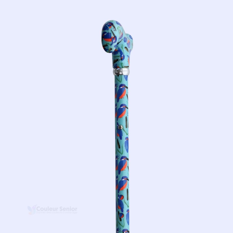 Réglage de la taille de la canne de marche originale pour femme, motif martin-pêcheur, bleu turquoise.