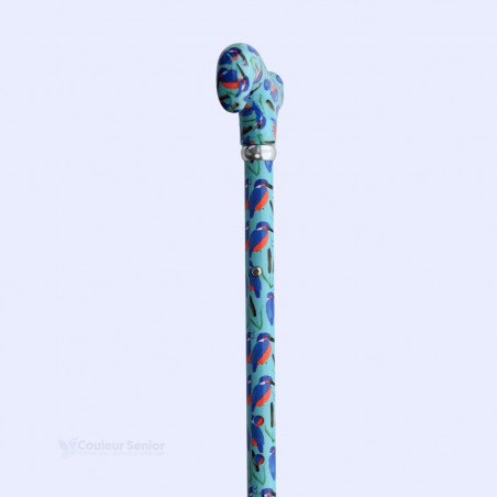 Réglage de la taille de la canne de marche originale pour femme, motif martin-pêcheur, bleu turquoise.
