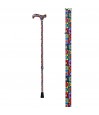 Canne de marche complète et ajustable, entièrement décorée de motifs géométriques.