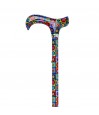 Canne de marche Derby avec poignée ergonomique, motif Kandinsky cercles multicolores.