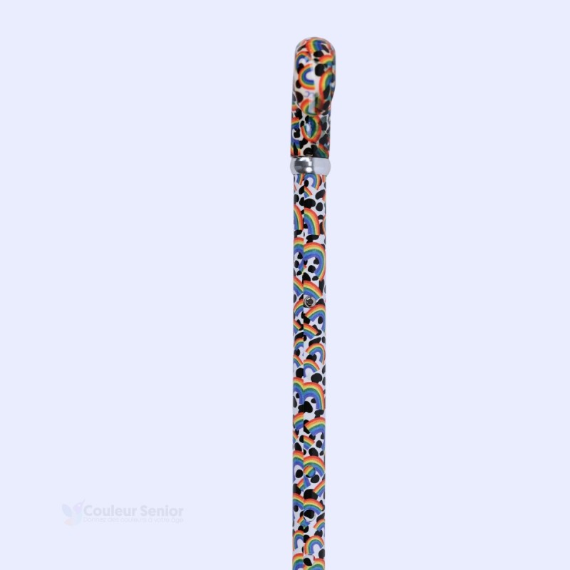 Canne de marche réglable et originale, motif arc-en-ciel fantaisie ajustable en hauteur.