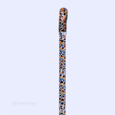 Canne de marche réglable et originale, motif arc-en-ciel fantaisie ajustable en hauteur.