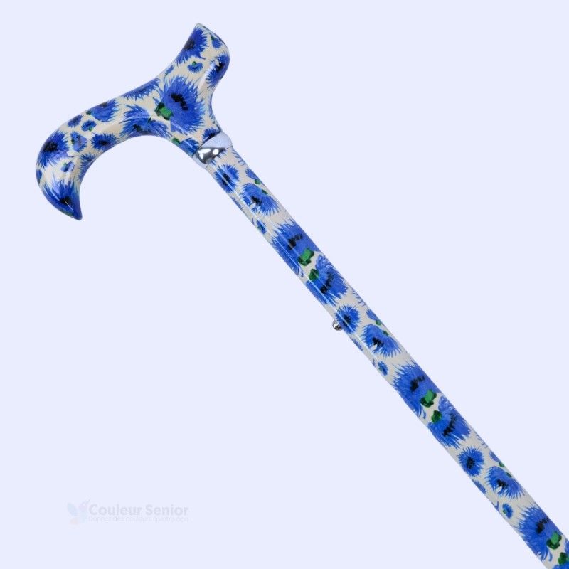 Superbe canne de marche Bleuets des Champs originale pour femme, poignée Derby ergonomique bonne prise en main