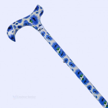 Superbe canne de marche Bleuets des Champs originale pour femme, poignée Derby ergonomique bonne prise en main