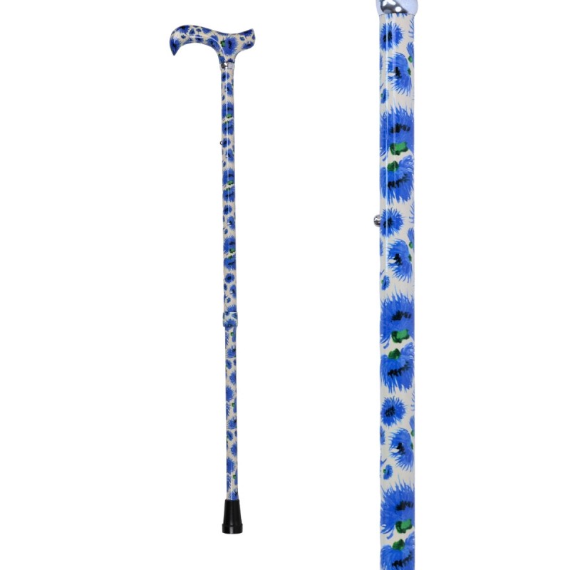 Canne de marche Bleuets des Champs pour femme réglable. Motif de fleurs bleues original, beau cadeau.