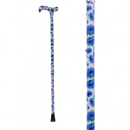 Canne de marche Bleuets des Champs pour femme réglable. Motif de fleurs bleues original, beau cadeau.