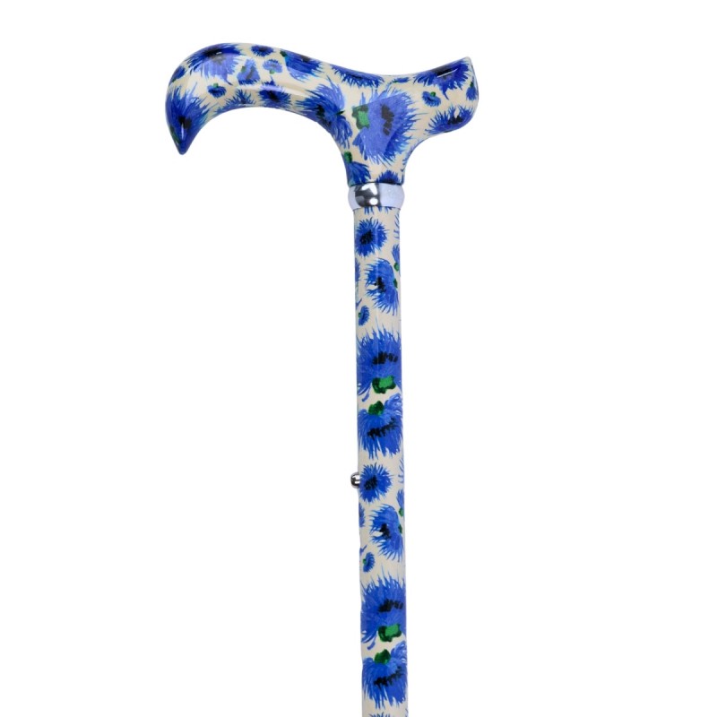 Canne de marche fantaisie pour femme, motif de bleuets, originale et jolie, à offrir en cadeau.
