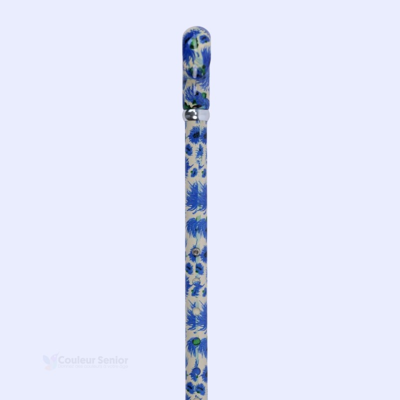 Système réglable de cette canne de marche Bleuets des Champs pour femme originale. Modèle fantaisie élégant.