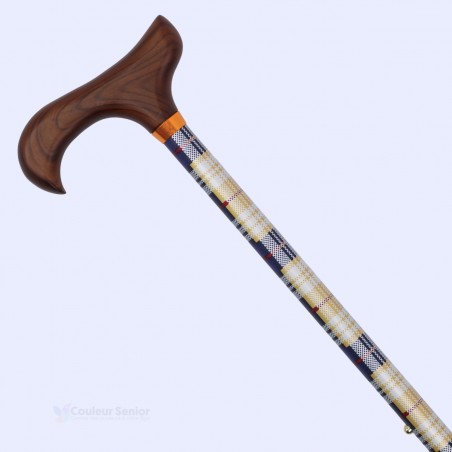 Canne de marche originale avec poignée Derby, design tartan écossais élégant en aluminium robuste.