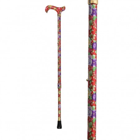 Canne de marche rouge à fleurs réglable pour femme, poignée Derby, un cadeau original.