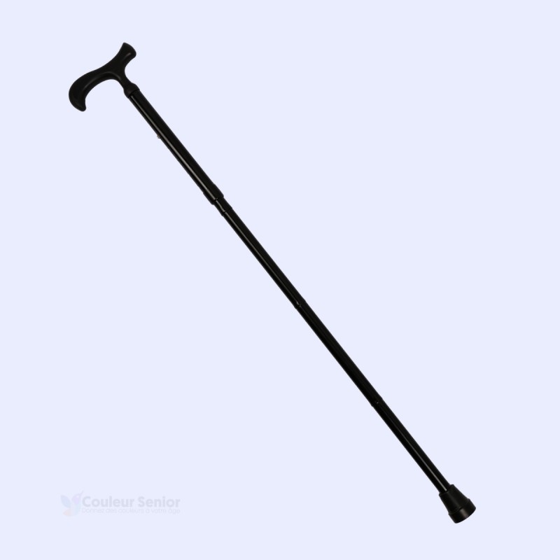 Canne de marche noire réglable, idéale en cadeau. Robuste et classique.