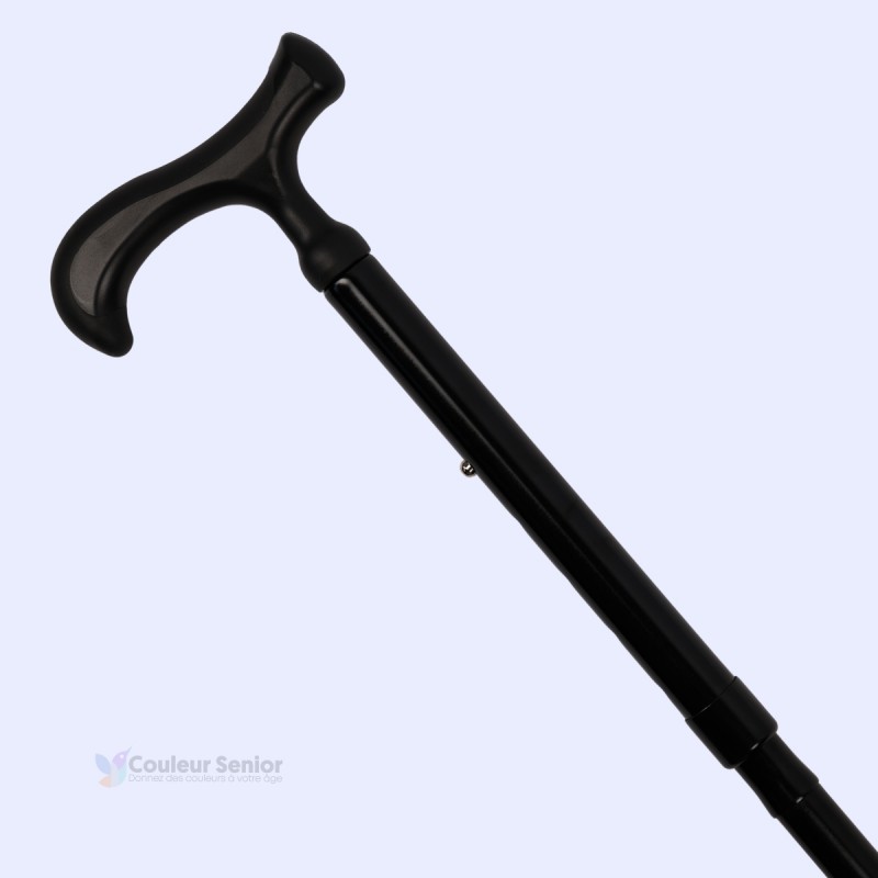 Détail: poignée ergonomique Fritz, canne de marche en aluminium noire pliante et sécurisée.