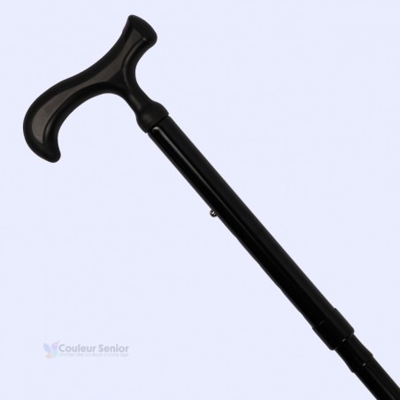 Détail: poignée ergonomique Fritz, canne de marche en aluminium noire pliante et sécurisée.