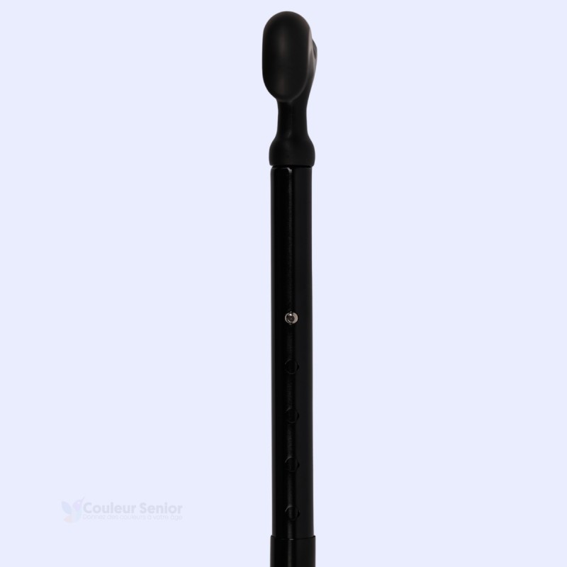 Canne de marche noire réglable avec poignée Fritz, adaptée aux mains sensibles.