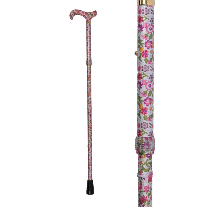 Photo complète de la canne florale ajustable, alliant stabilité, confort et style coloré.