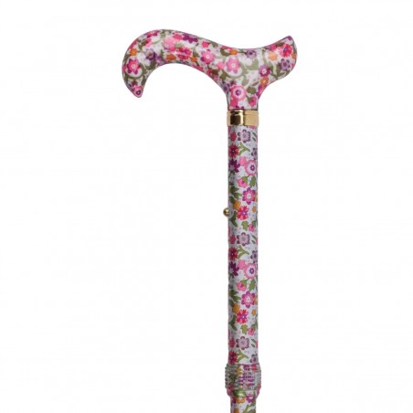Vue rapprochée de la poignée ergonomique de la canne fleuri, design élégant et pratique