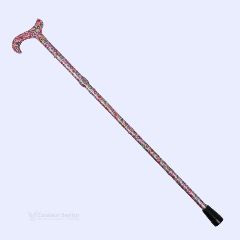 Canne de marche florale ajustable, alliant stabilité, confort et style coloré, idéale en cadeau.