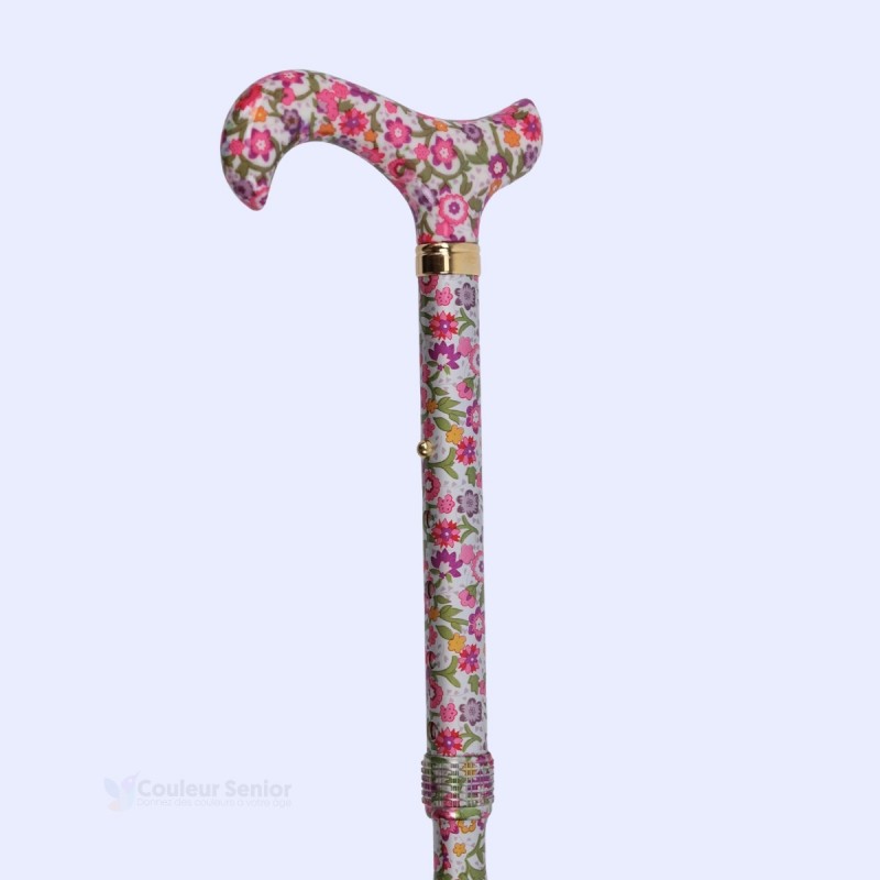 Poignée de la canne fleuri à 45°, mettant en valeur l’ergonomie et le design floral élégant.
