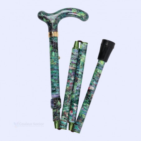 Canne de marche pliable, remboursable, vue de droite, motif artistique idéal pour femme.