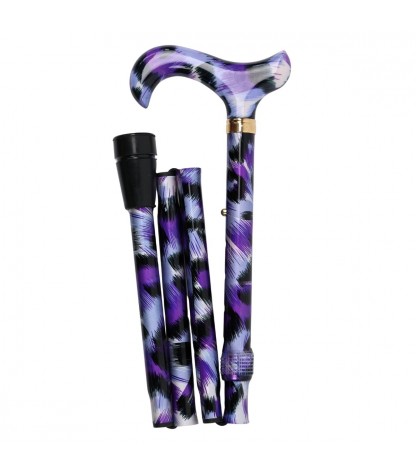 Canne de marche pliante et réglable pour femme, motif artistique violet – Élégante, légère, originale et chic.