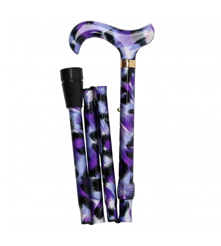 Canne de marche pliante et réglable pour femme, motif artistique violet – Élégante, légère, originale et chic.