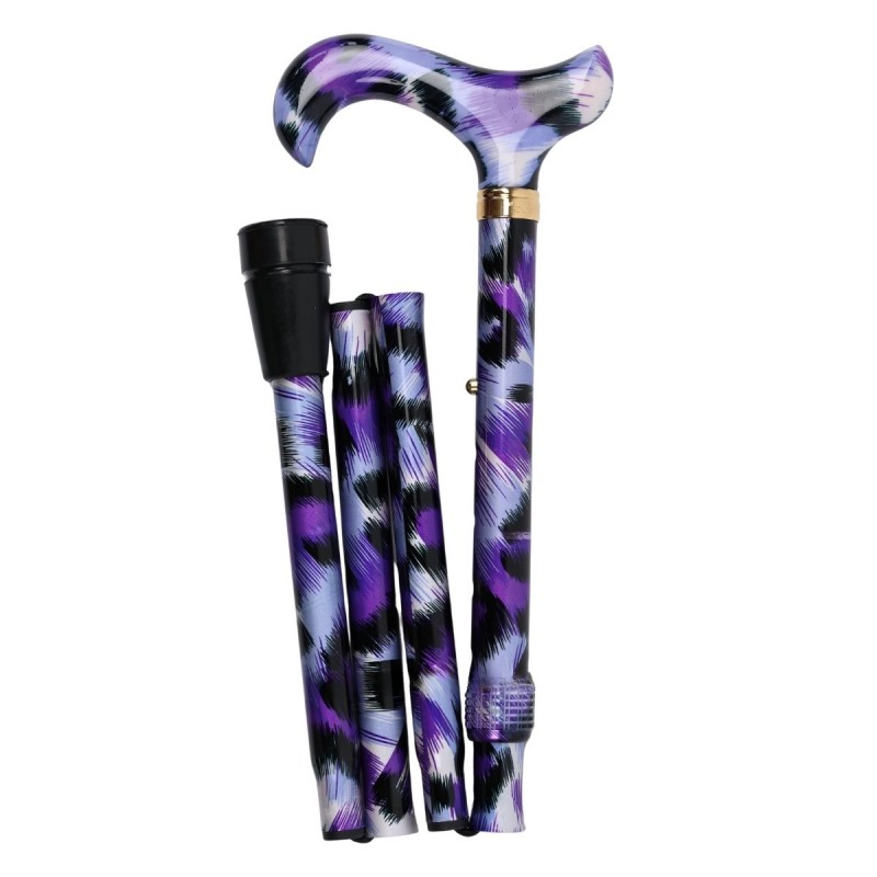 Canne de marche pliante et réglable pour femme, motif artistique violet – Élégante, légère, originale et chic.