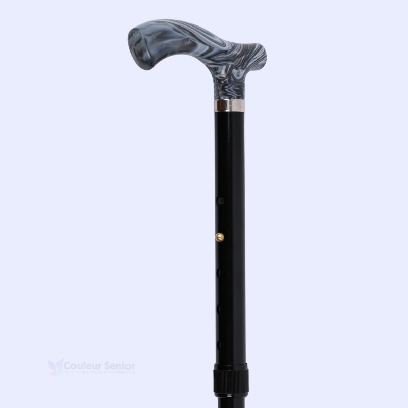 Canne de marche réglable et pliable noire, avec poignée en T , pour seniors, légère et élégante.