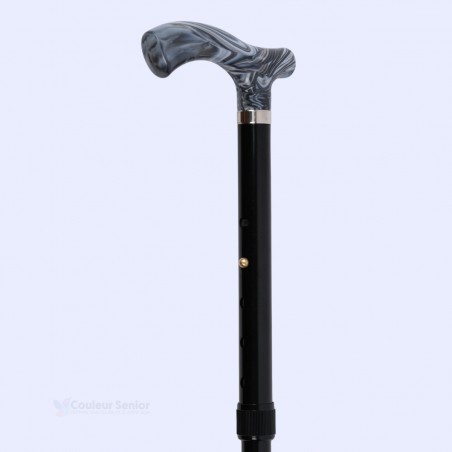 Canne de marche réglable et pliable noire, avec poignée en T , pour seniors, légère et élégante.