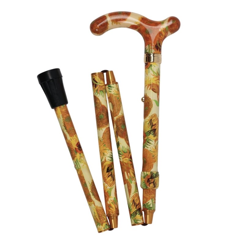 Canne de marche pliante réglable pharmacie, motif tournesols légère et robuste, modèle médical remboursable