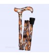 Canne de marche pliable et compacte, design chat souriant orange fantaisie, pratique et remboursable.