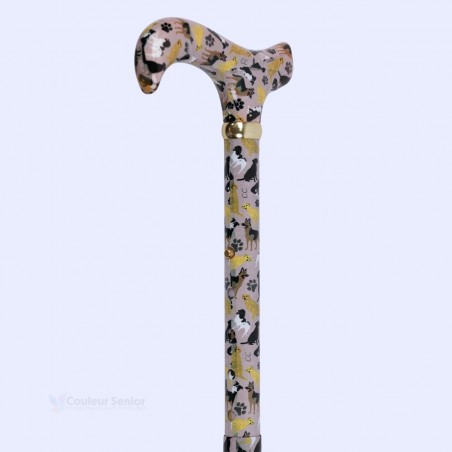 Canne de marche pliable en aluminium inclinable à 45 degrés. Poignée ergonomique avec un joli motif animalier.