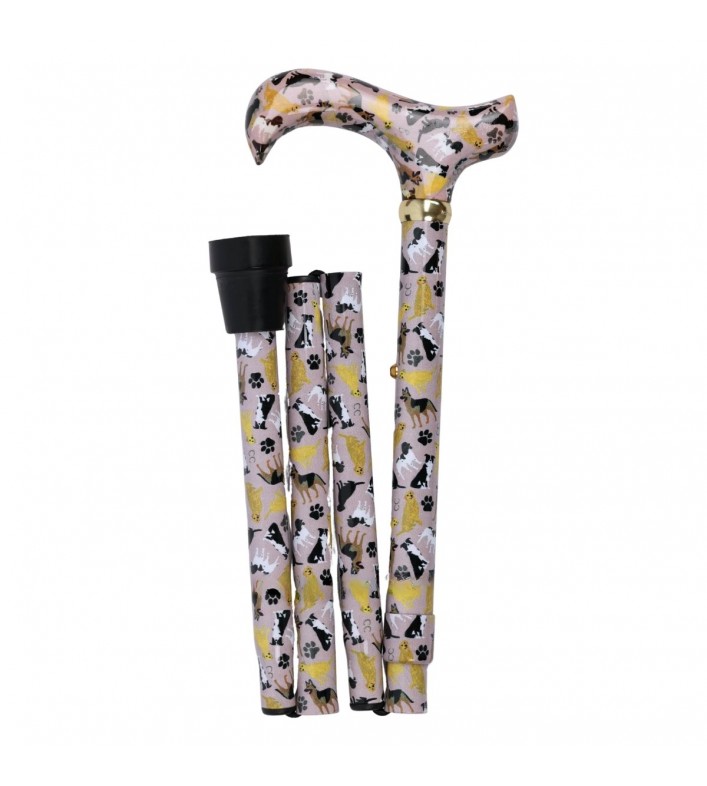Canne de marche pliante et réglable à motif de chien, légère, élégante et confortable.