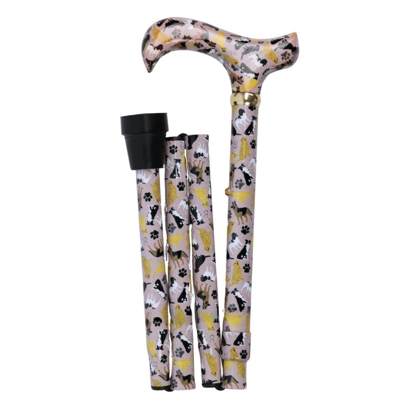 Canne de marche pliante et réglable à motif de chien, légère, élégante et confortable.