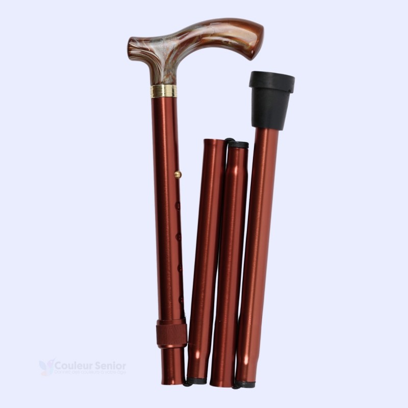 Canne pliable en aluminium bronze, poignée en T effet nacré de luxe. Élégant, idéal comme cadeau pour un homme ou une femme.