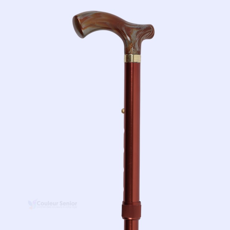 Poignée T effet nacré élégante. Canne de marche en aluminium bronze. Un accessoire de luxe idéal pour un cadeau chic.
