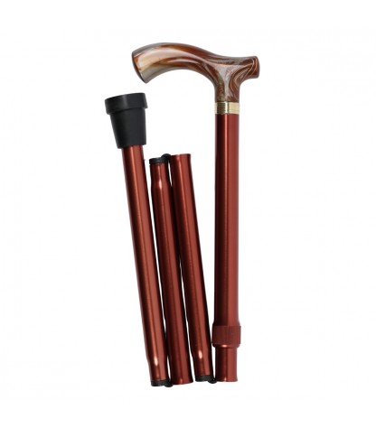 Canne pliable en aluminium bronze, poignée T élégante à effet nacré. Un cadeau de luxe idéal pour un homme ou une femme.