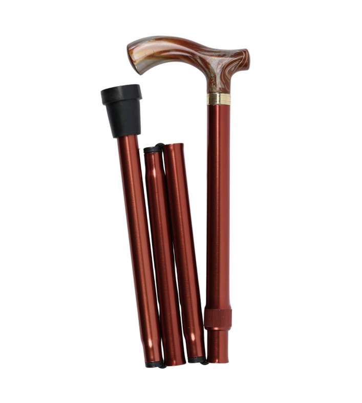 Canne pliable en aluminium bronze, poignée T élégante à effet nacré. Un cadeau de luxe idéal pour un homme ou une femme.