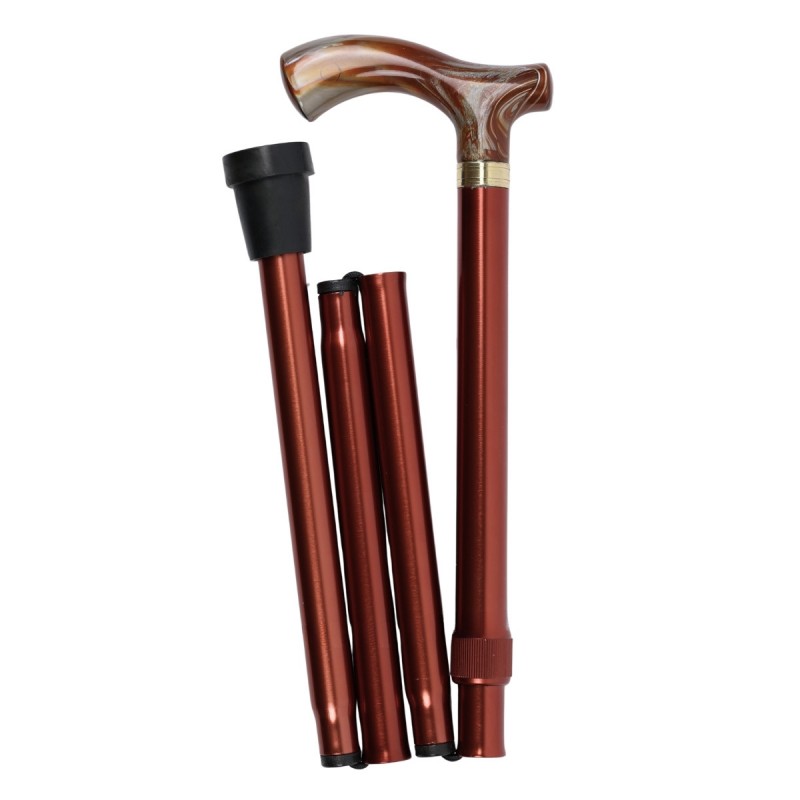 Canne pliable en aluminium bronze, poignée T élégante à effet nacré. Un cadeau de luxe idéal pour un homme ou une femme.