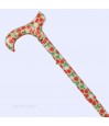 Détail du tube fleuri fantaisie et de la poignée de la canne pliable pour femme, originale et chic.