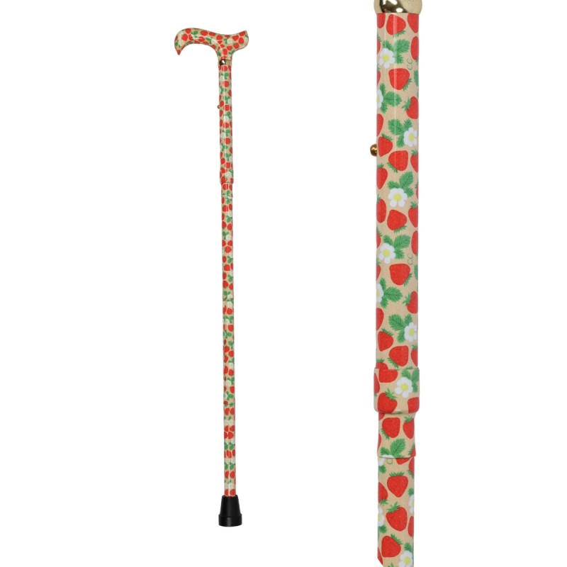 Canne de marche pliable pour femme couleur Senior, motif fraise original, non remboursable.