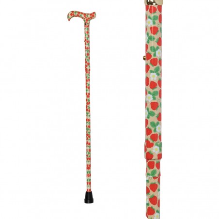 Canne de marche pliable pour femme couleur Senior, motif fraise original, non remboursable.