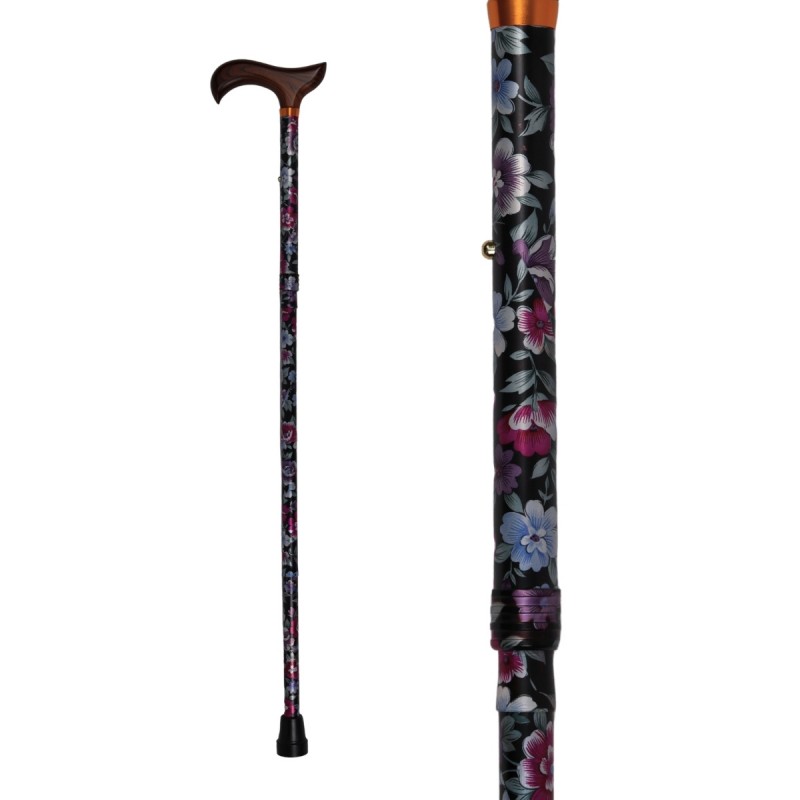 Canne de marche pour dame, très pratique. Un superbe accessoire floral pour une sécurité au pas.