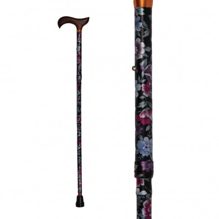 Canne de marche pour dame, très pratique. Un superbe accessoire floral pour une sécurité au pas.