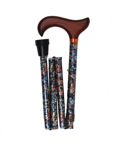 Canne de marche pliable à motif fleuri, avec poignée en bois derby. Très discret et élégant pour femme.