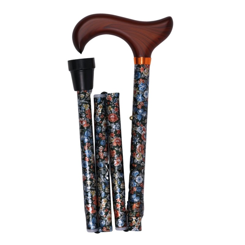 Canne de marche pliable à motif fleuri, avec poignée en bois derby. Très discret et élégant pour femme.